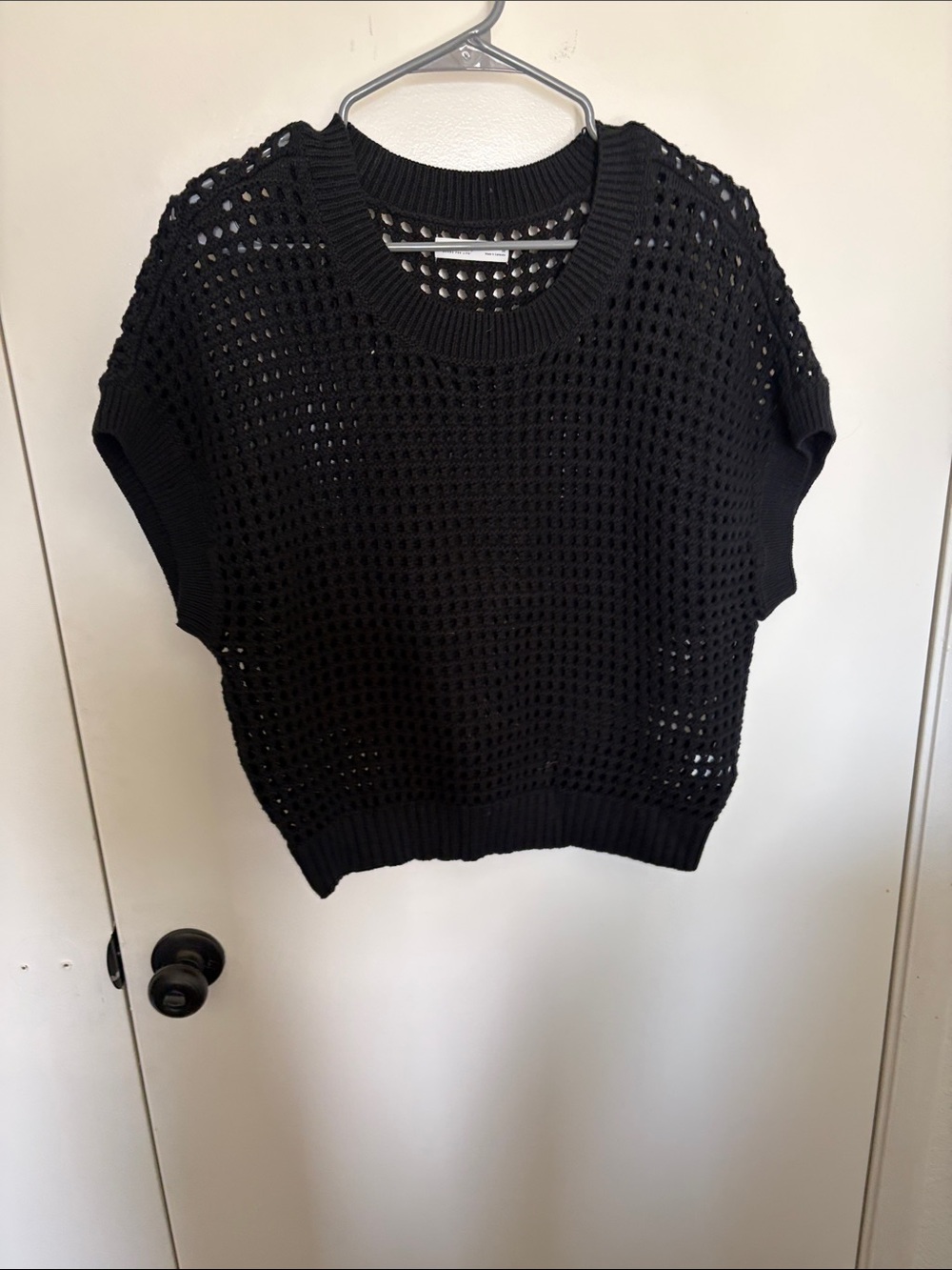 Sonoma Black Open-Knit Short Sleeve Sweater Top